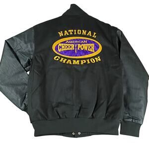 American Cheer Power Classic Varsity Jacket Women Small Black Patched Wool Blend